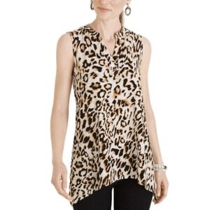 Chico's Cotton Slub Cool Ocelot Tunic Tank Animal Print Knit Top Sz 1 M